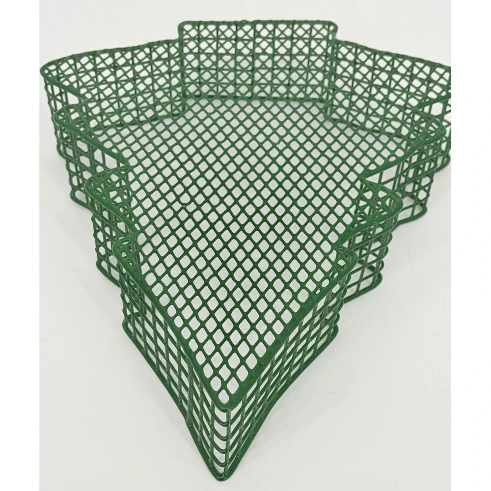 Vintage Metal Christmas Tree Shaped Coated Wire Basket Green 12 Inches